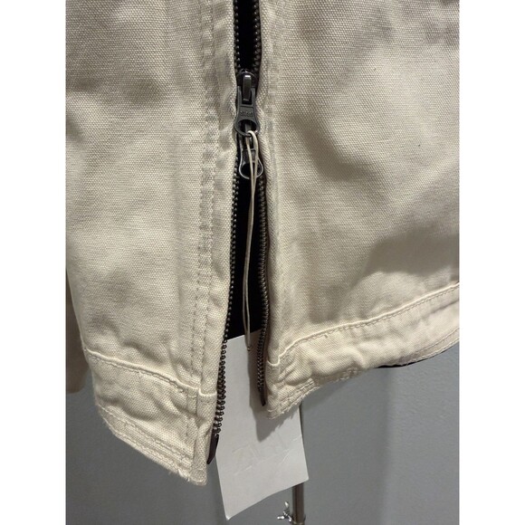 ZARA Men Paint Splatter Denim Jacket Contrast Collar Medium Oyster White - Picture 12 of 16